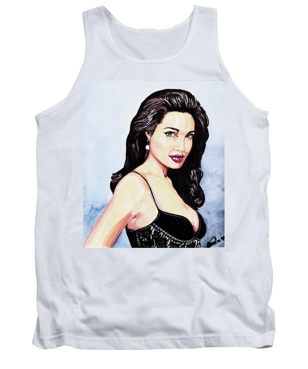 Star Tank Top featuring the painting Angelina Jolie Portrait by Alban Dizdari