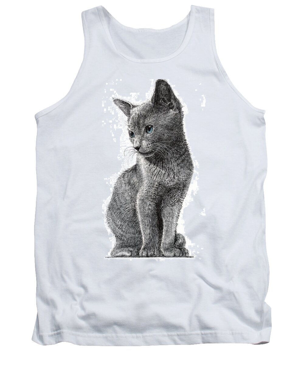 Cat Tank Top featuring the drawing Anny the cat by Alexander Potekhin
