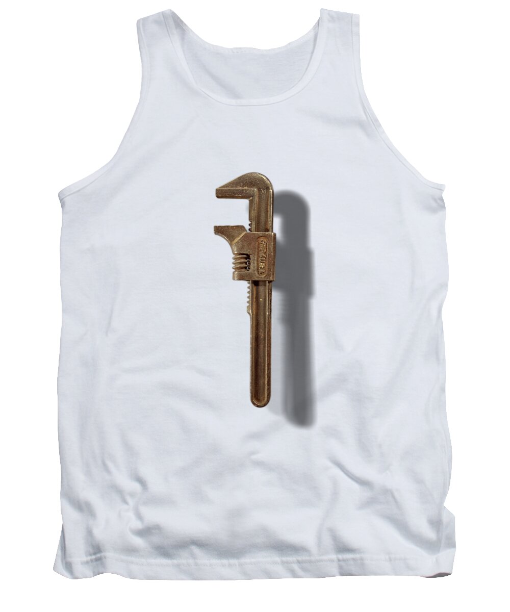 Adjustable Wrench Tank Top featuring the photograph Antique Adjustable Wrench Front Floating on White by YoPedro