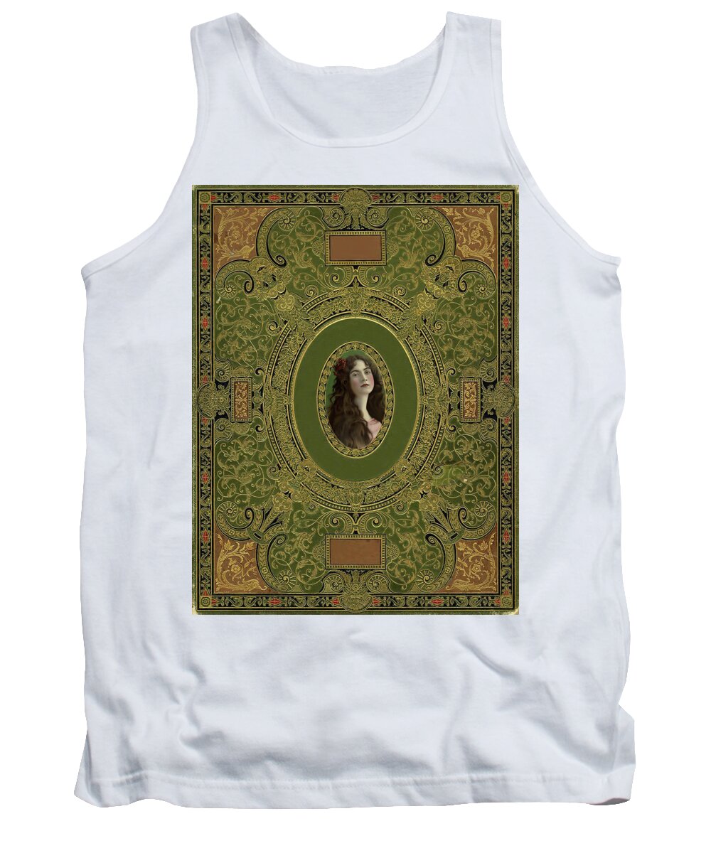 Vintage Tank Top featuring the photograph Antique Ornate Book Cover - Green Gold and Brown by Peggy Collins