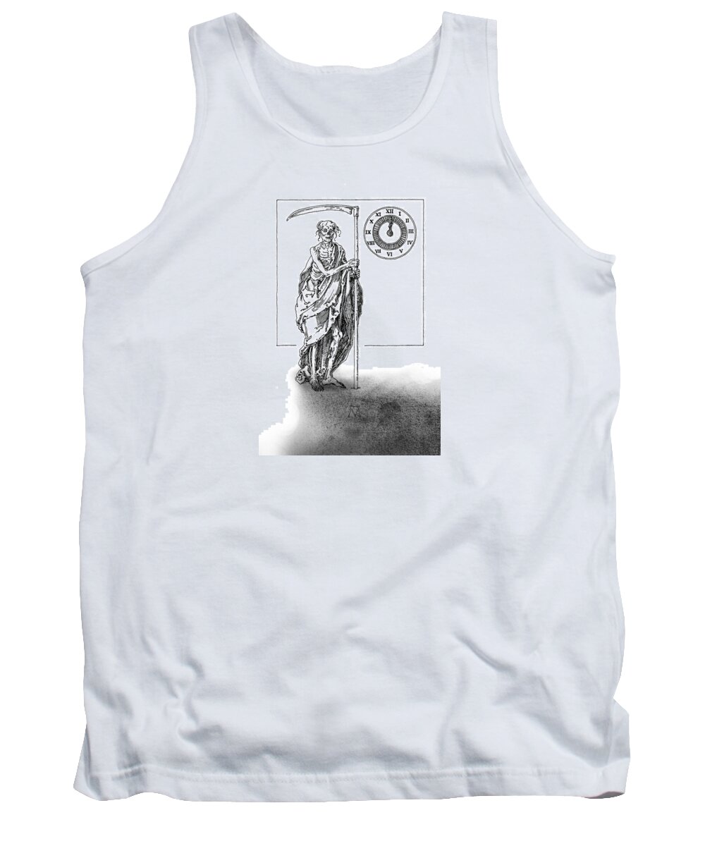 Death Tank Top featuring the drawing Antique Souvenir - The Last Midnight by Attila Meszlenyi
