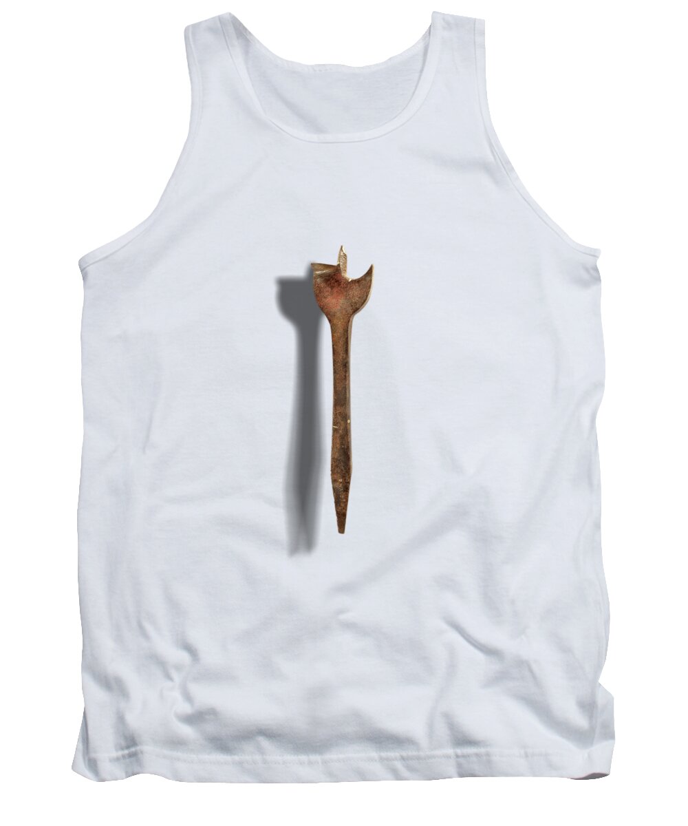 Drill Bit Tank Top featuring the photograph Antique Wood Drill Bit Floating on White by YoPedro