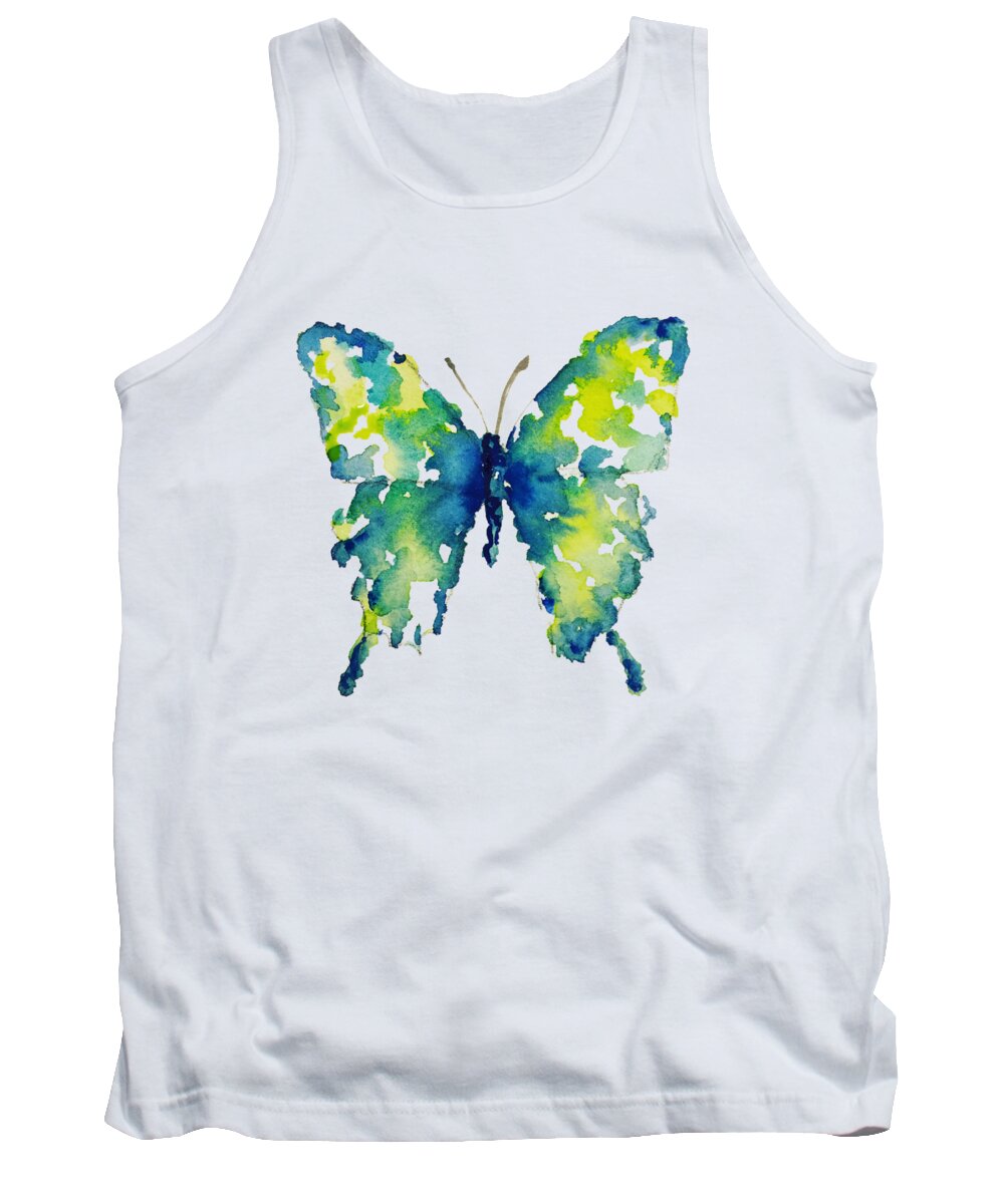 Butterfly Tank Top featuring the painting Aqua watercolor butterfly Liana Yarckin by Liana Yarckin