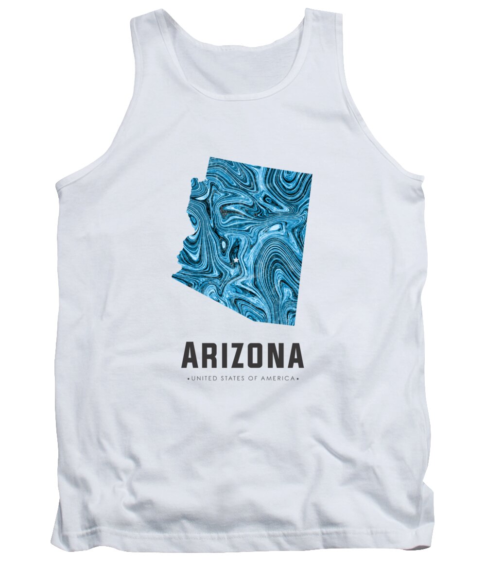 Arizona Tank Top featuring the mixed media Arizona Map Art Abstract in Blue by Studio Grafiikka