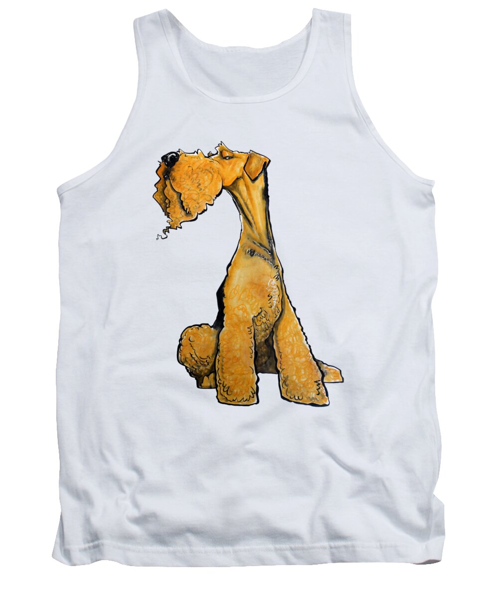 Airedale Tank Top featuring the drawing Arrogant Airedale by Canine Caricatures By John LaFree