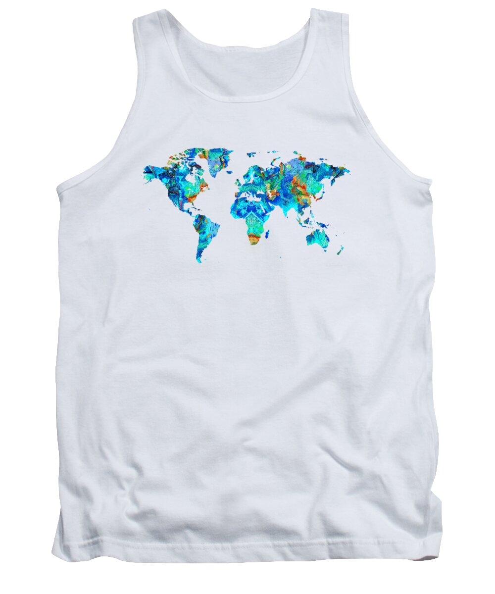 World Map Tank Top featuring the painting World Map 22 Art by Sharon Cummings by Sharon Cummings