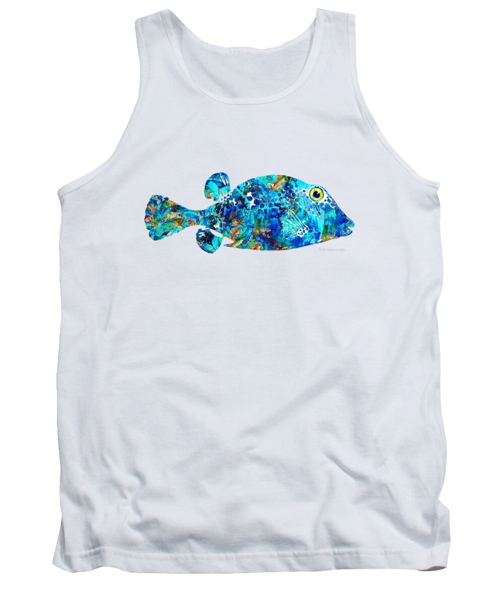 Fish Tank Top featuring the painting Blue Puffer Fish Art by Sharon Cummings by Sharon Cummings