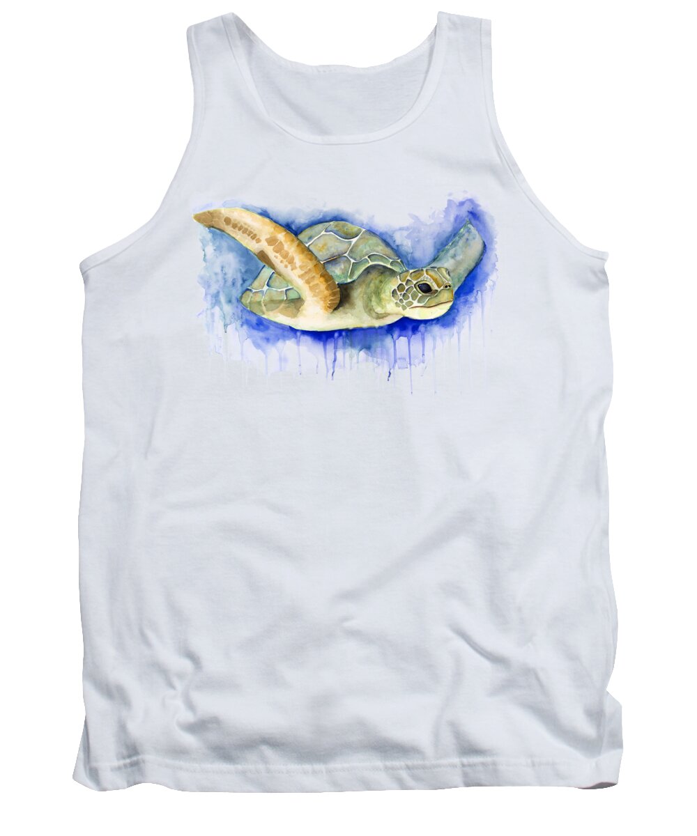 Ocean Tank Top featuring the painting Turtle by Esther Torres trujillo