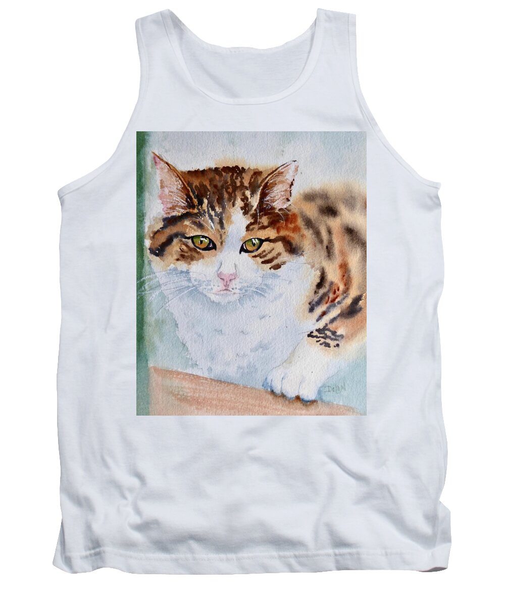 Cat Portrait Tank Top featuring the painting At the Window by Pat Dolan