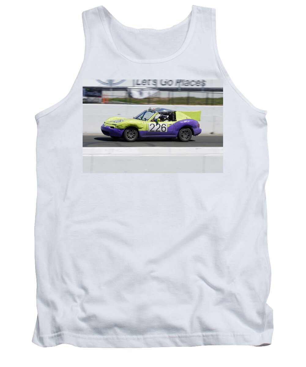 Sports Tank Top featuring the photograph Augmented -- Mazda Miata at the 24 Hours of LeMons Race in Sonoma, California by Darin Volpe