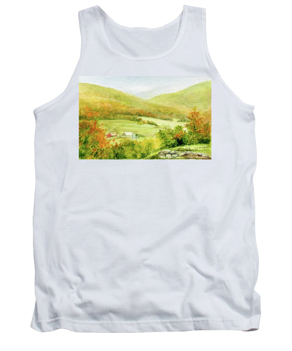 Watercolor Tank Top featuring the painting Autumn Farm in Vermont by Laurie Rohner