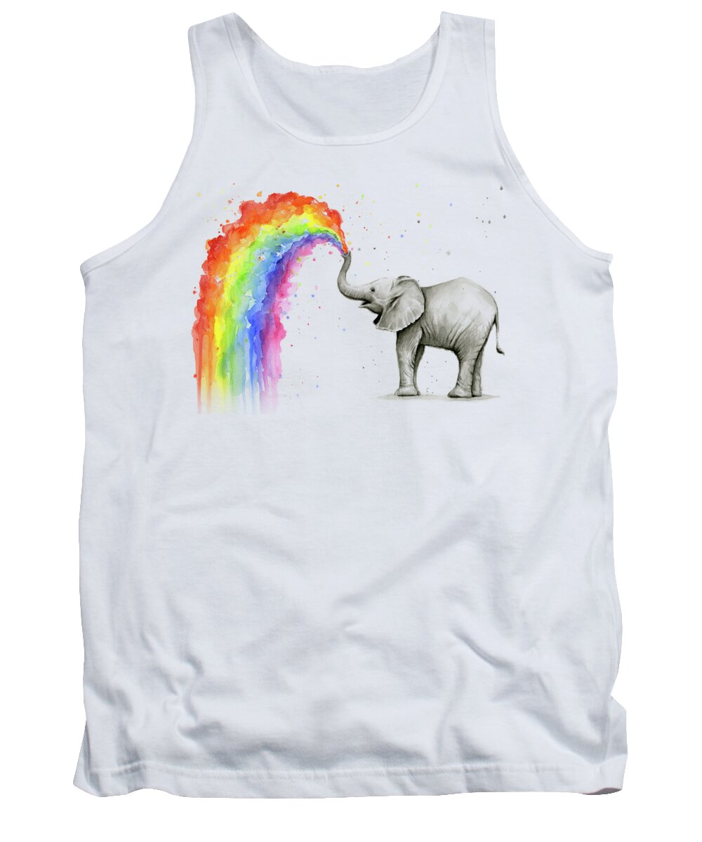 Baby Tank Top featuring the painting Baby Elephant Spraying Rainbow by Olga Shvartsur