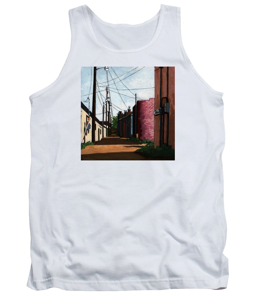 City Street Tank Top featuring the painting Back Street Alley city painting by Linda Apple