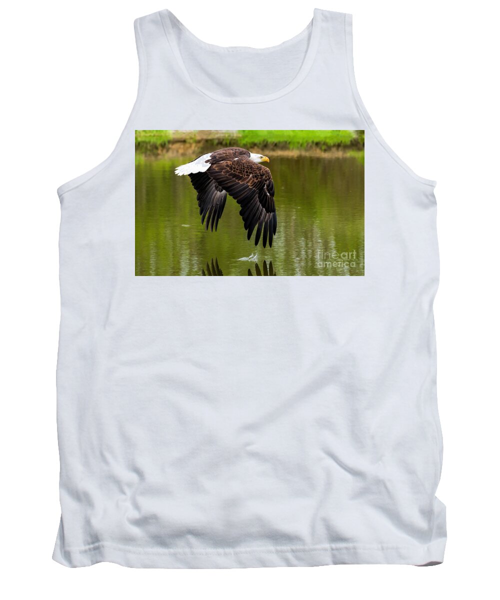 Birds Tank Top featuring the photograph Bald eagle over a pond by Les Palenik