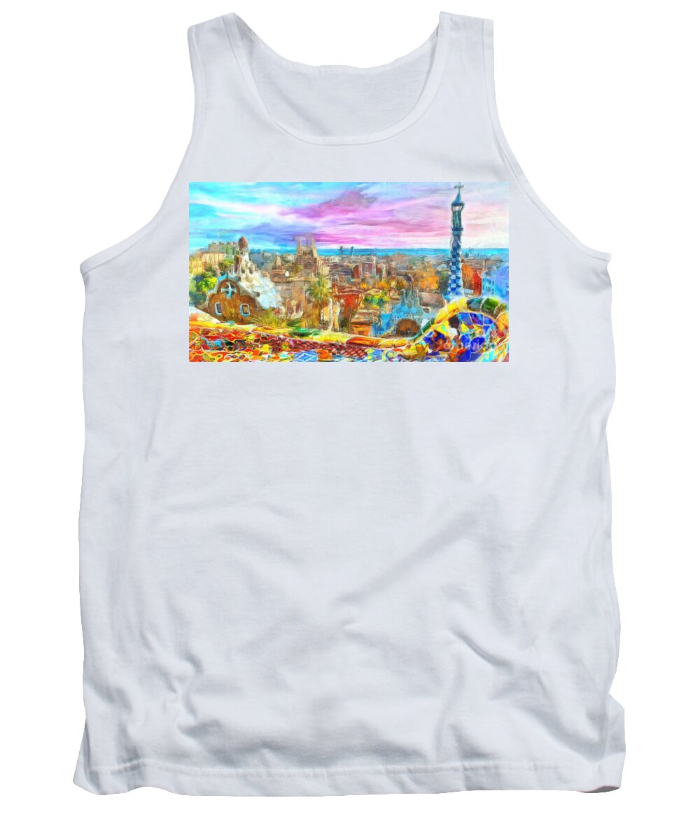 Park Guell Landscape Tank Top featuring the painting Barcelona from Park Guell by Stefano Senise