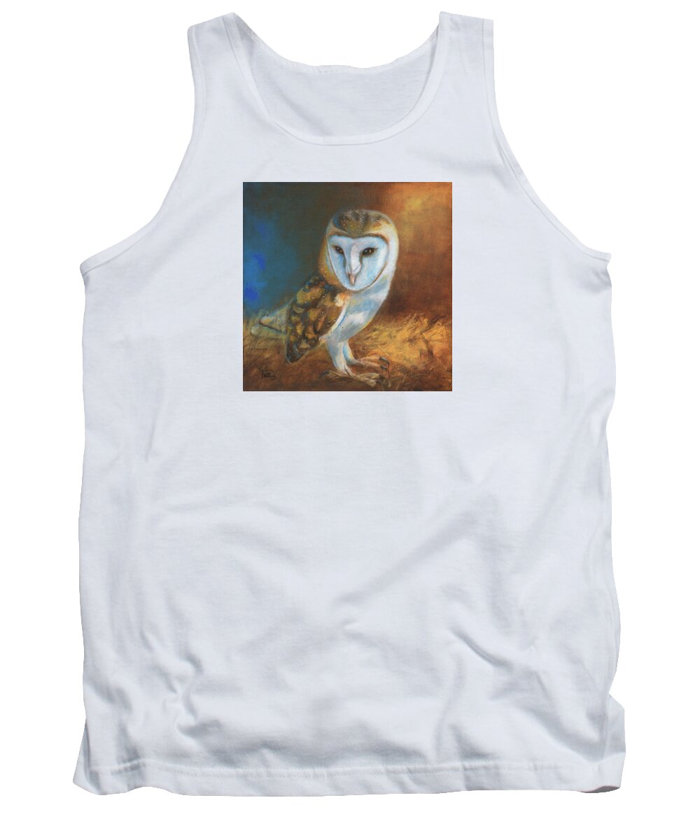 Barn Owl Tank Top featuring the painting Barn Owl Blue by Terry Webb Harshman