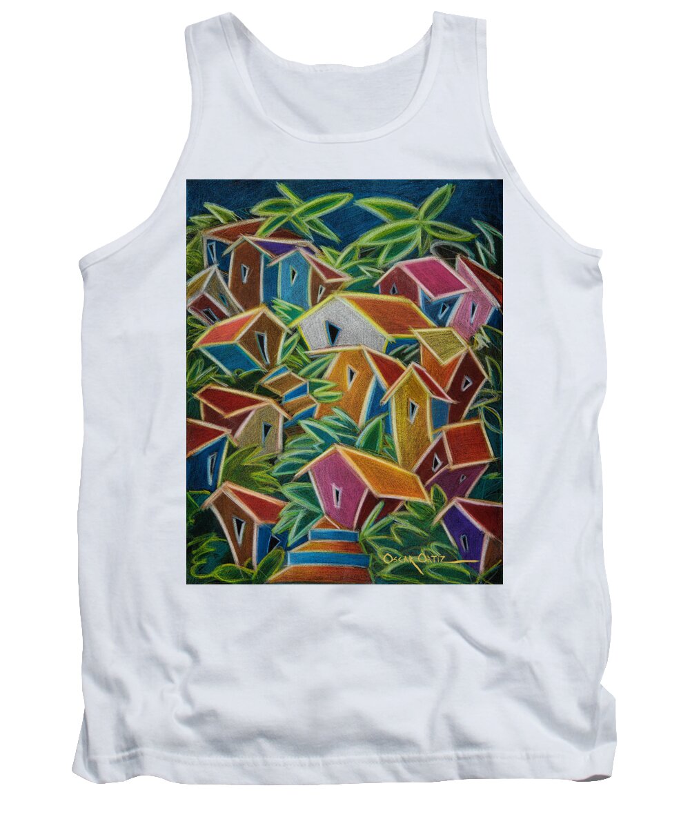Landscape Tank Top featuring the painting Barrio Lindo by Oscar Ortiz