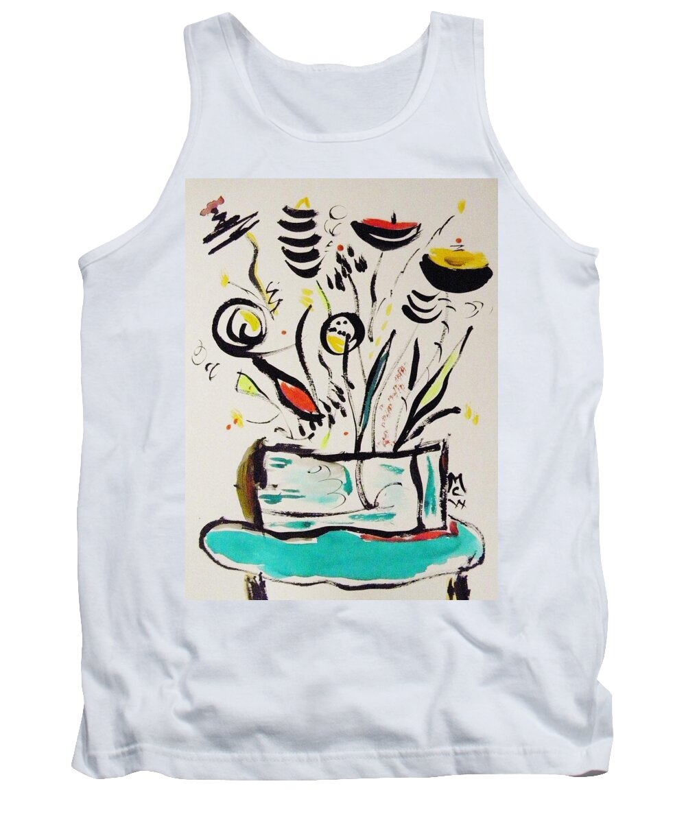 Beach Blue Table Tank Top featuring the painting Beach Blue Table by Mary Carol Williams