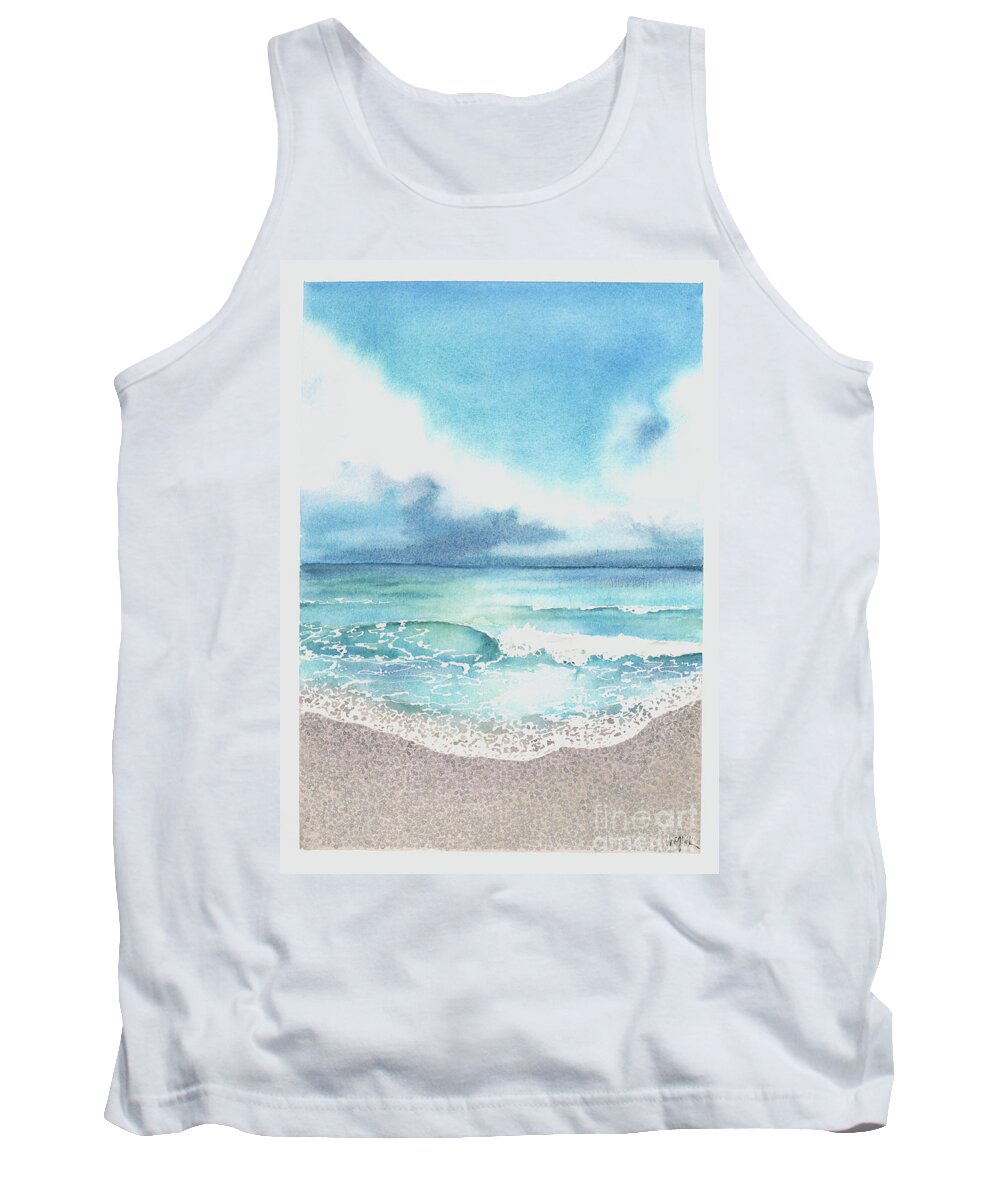 Beach Tank Top featuring the painting Beach of Tranquility by Hilda Wagner