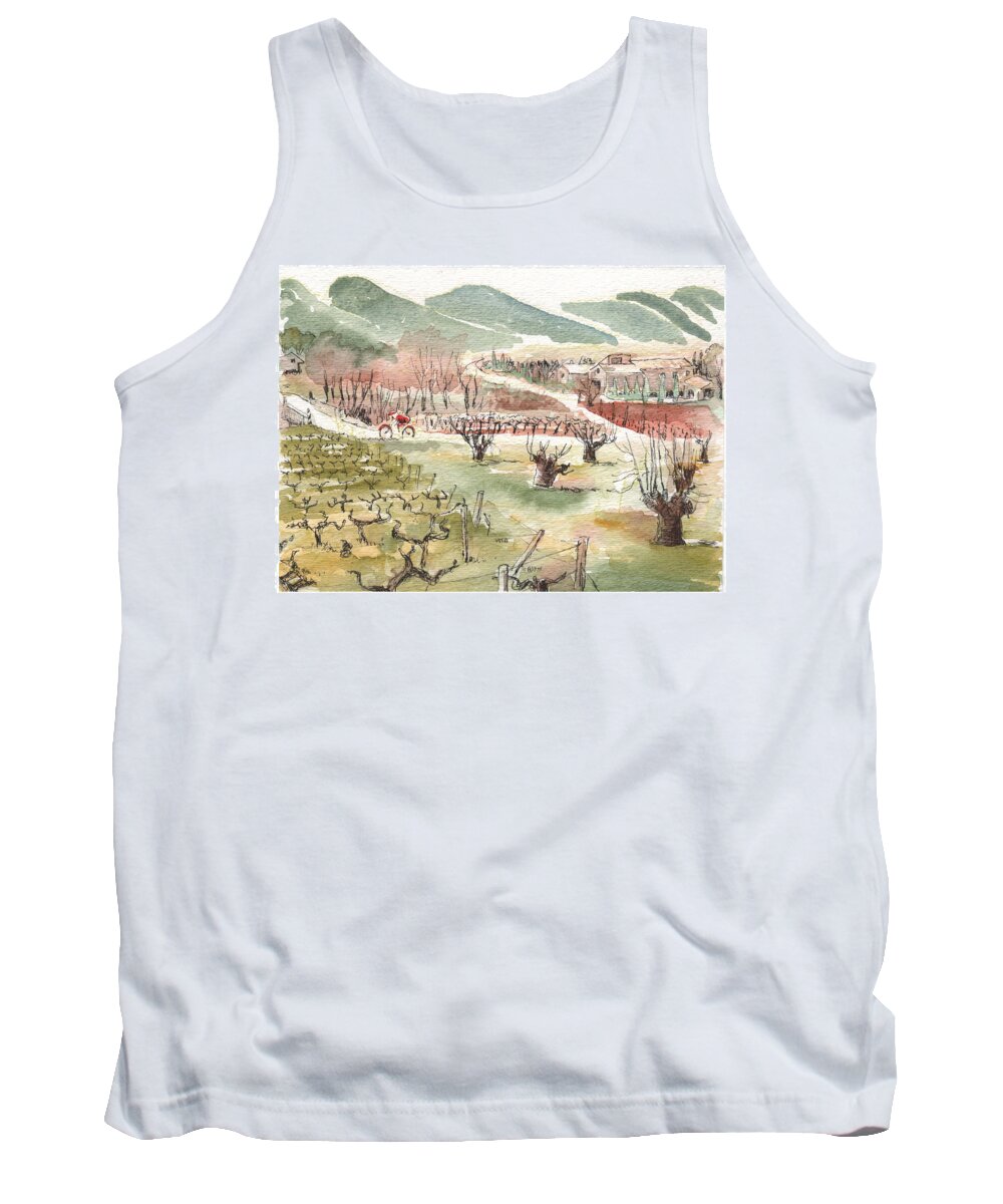 Vienyards Tank Top featuring the painting Bicycling through vineyards by Tilly Strauss