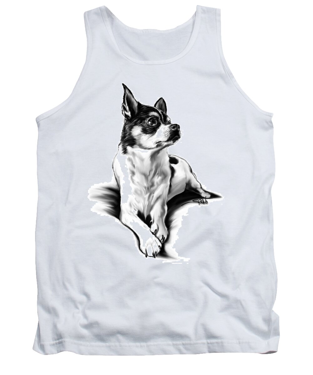 Chihuahua Tank Top featuring the painting Black and White Chihuahua by Spano by Michael Spano