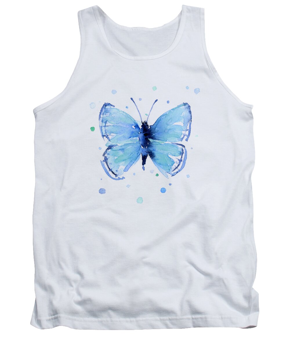 Watercolor Tank Top featuring the painting Blue Abstract Butterfly by Olga Shvartsur