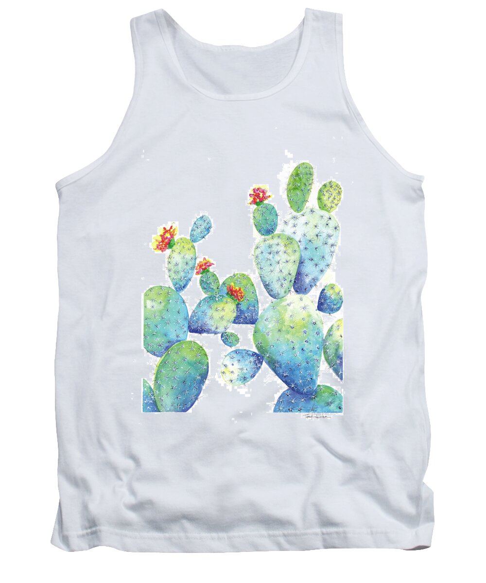 Cactus Tank Top featuring the painting BLue Cactus by Isabel Salvador