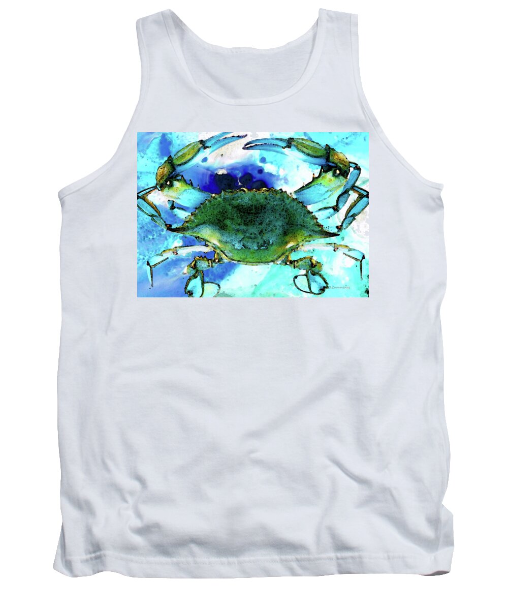 Crab Tank Top featuring the painting Blue Crab - Abstract Seafood Painting by Sharon Cummings