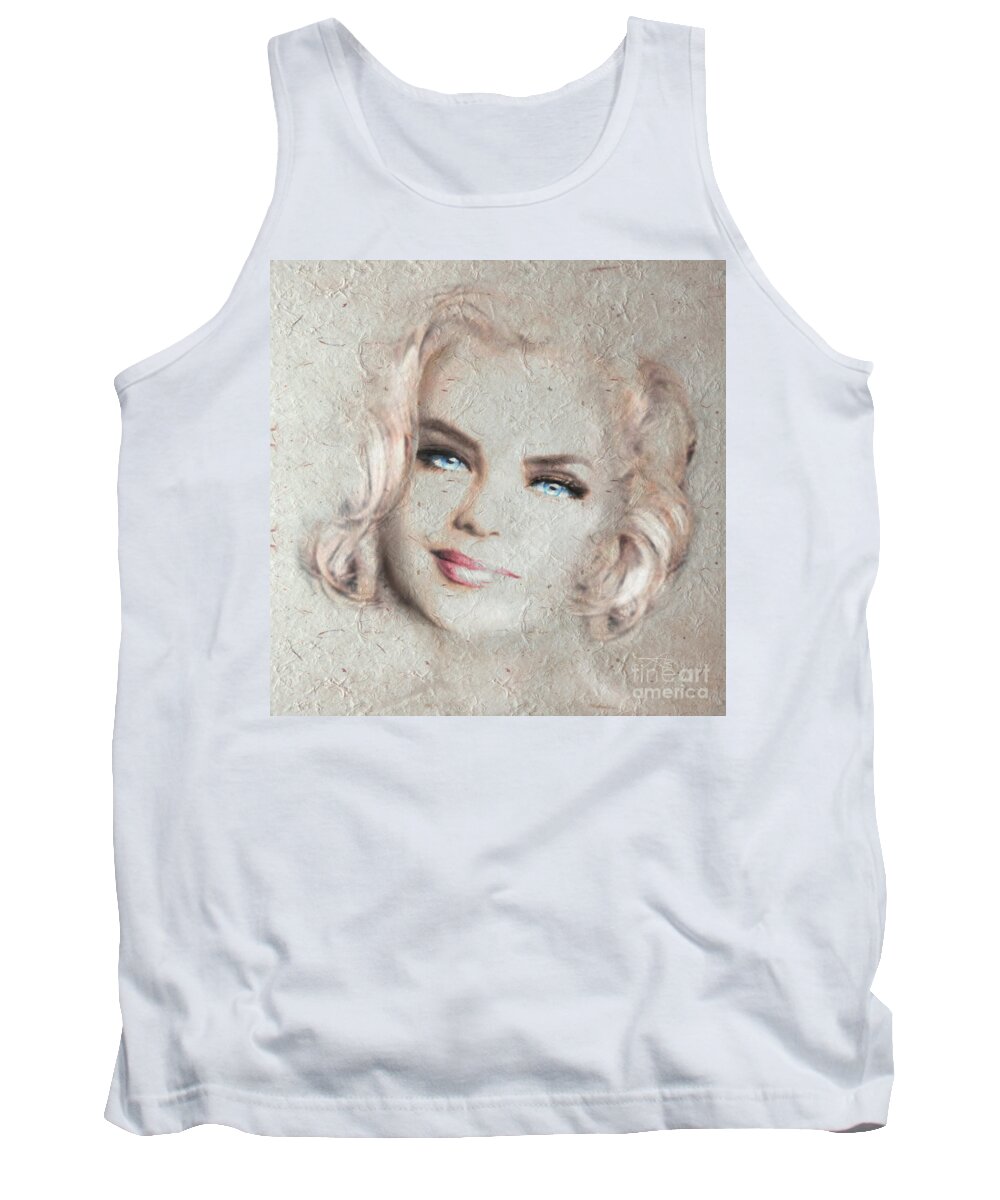 Portrait Tank Top featuring the painting Blue Eyes Blond Soft by Angie Braun