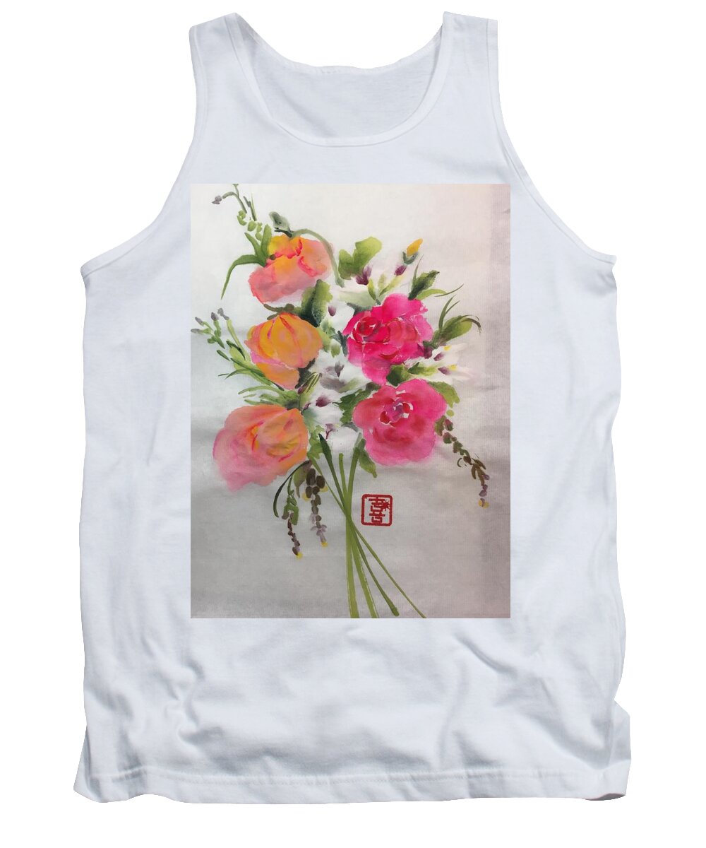 Chinese Brush Tank Top featuring the painting Bouquet by Bonny Butler