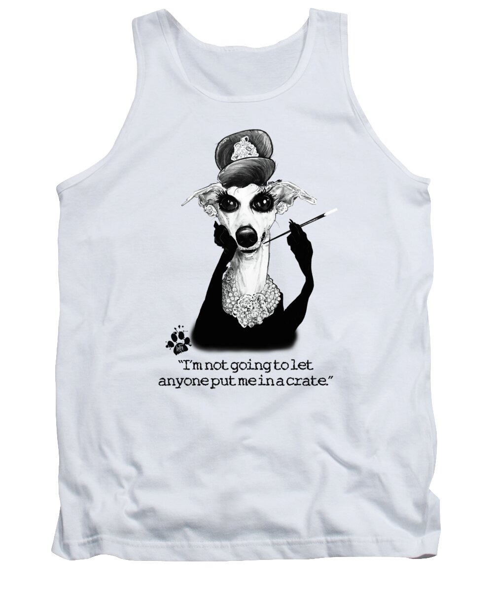Dog Caricature Tank Top featuring the drawing Breakfast At Tiffany's Whippet Caricature by Canine Caricatures By John LaFree