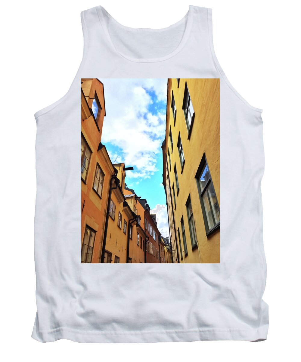 Stockholm Tank Top featuring the photograph Bright buildings in the old center of Stockholm by GoodMood Art