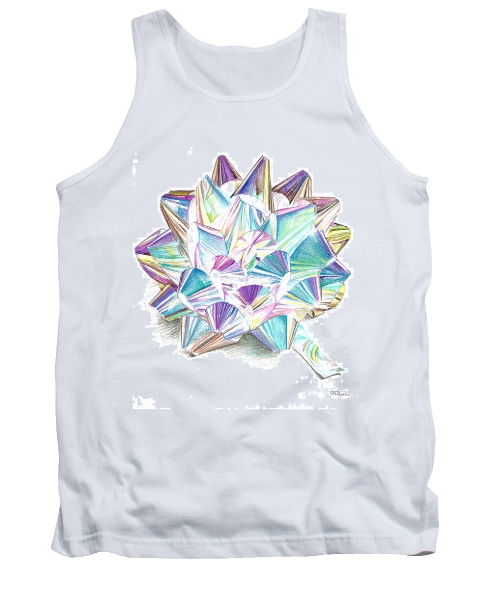 Bow Tank Top featuring the drawing Bright ribbon by K M Pawelec
