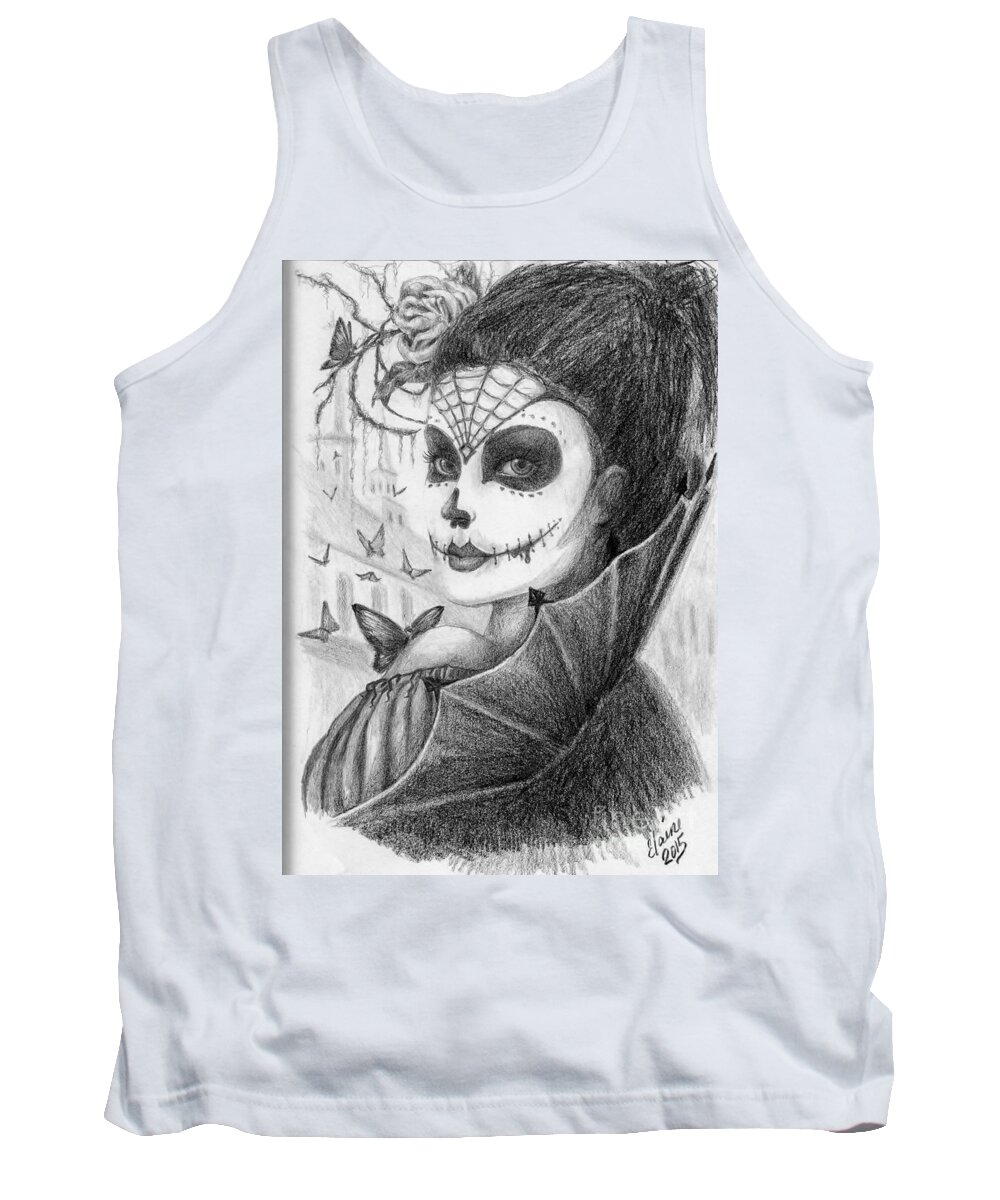 Skull Portrait Tank Top featuring the drawing Brigitte by Elaine Berger