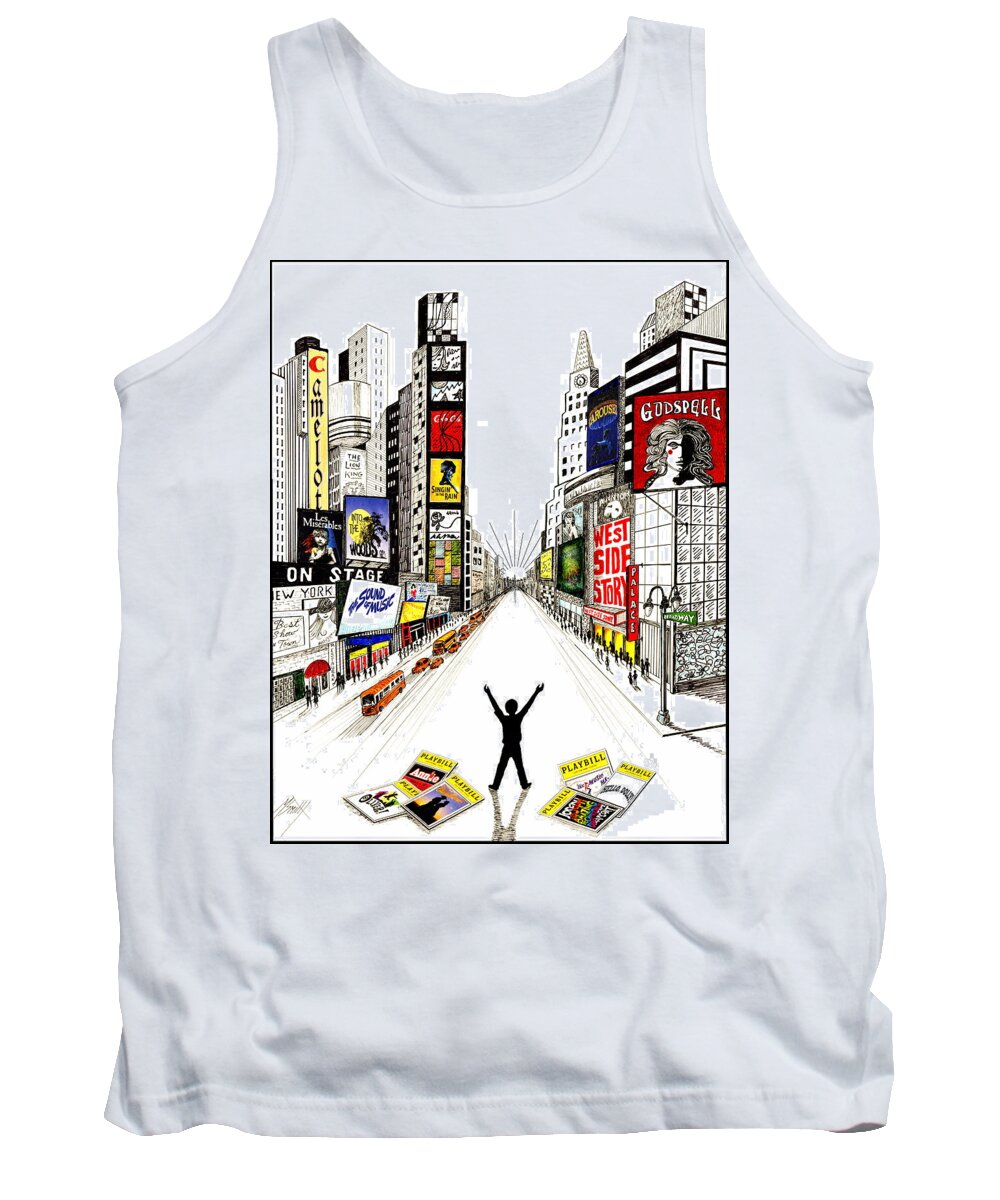 Pen And Ink Drawing Tank Top featuring the drawing Broadway Dreamin' by Marilyn Smith