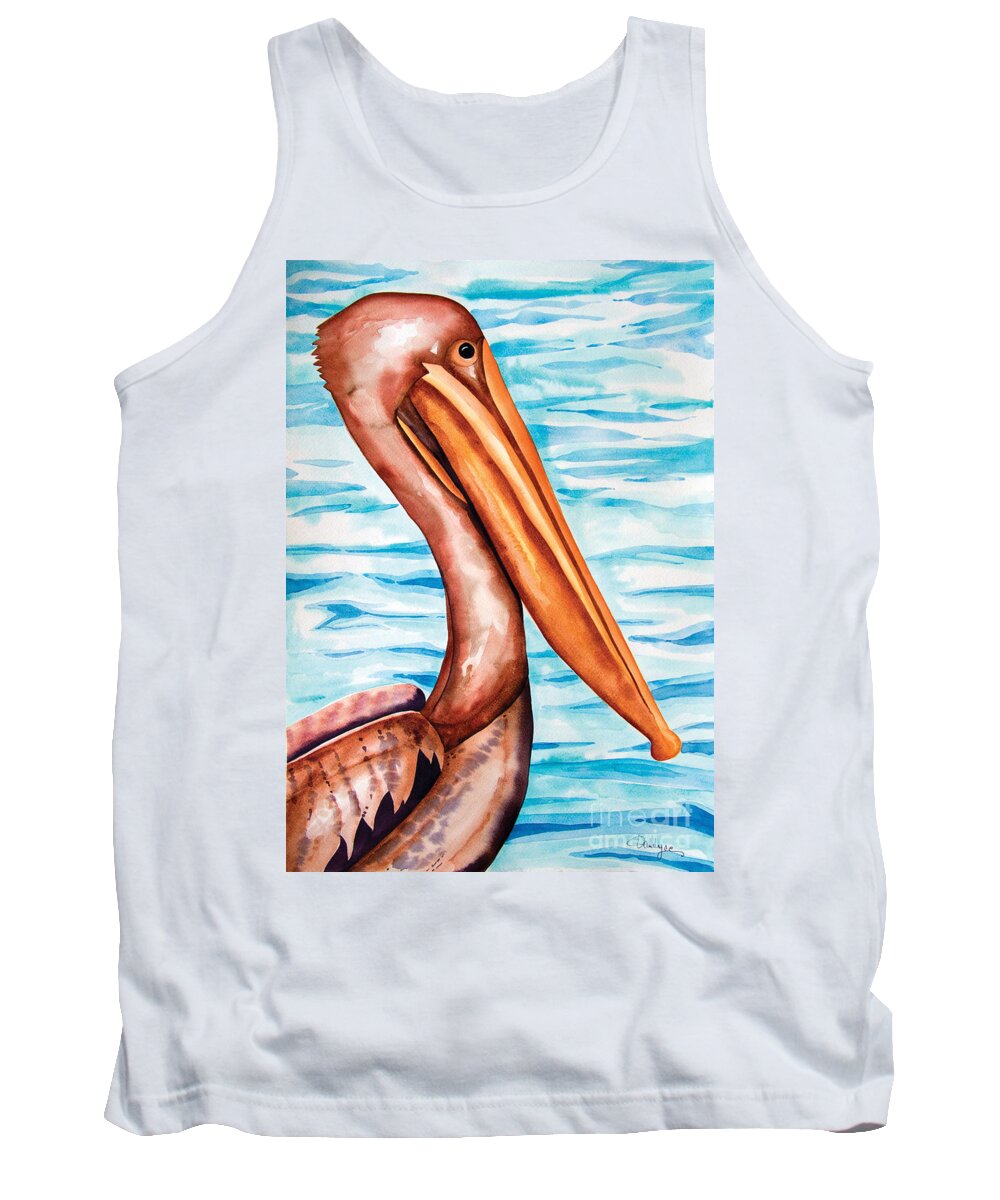 Brown Pelican Tank Top featuring the painting Brown Pelican Portrait by Kandyce Waltensperger