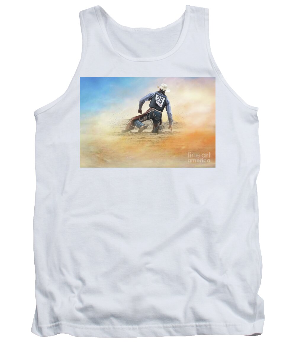 Cowboy Tank Top featuring the photograph Bucked Off by Jim Hatch