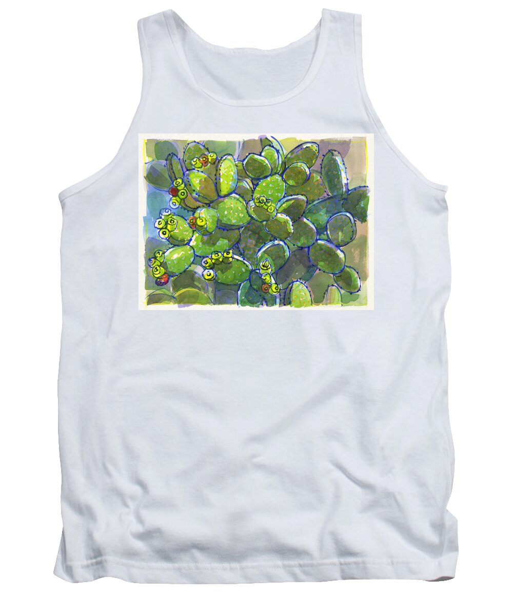 Plant Tank Top featuring the painting Bunny Ear Cactus by Judith Kunzle