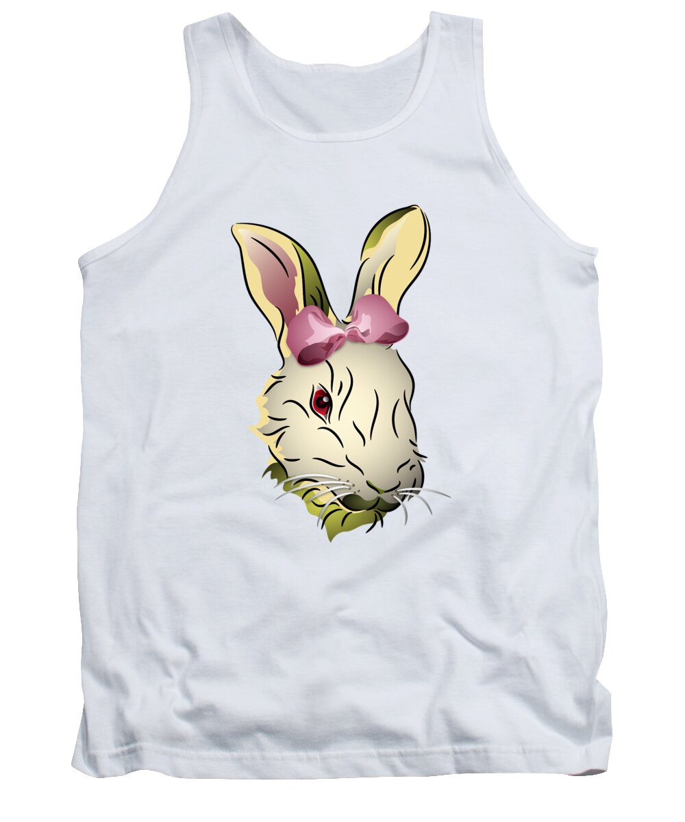Graphic Animal Tank Top featuring the digital art Bunny Rabbit with a Pink Bow by MM Anderson