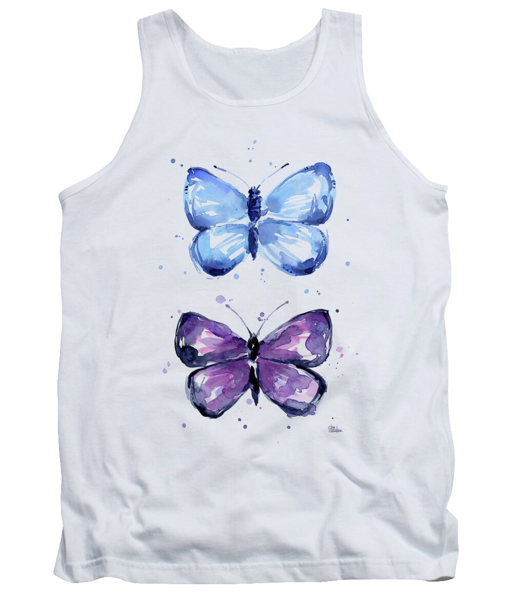 Abstract Tank Top featuring the painting Butterflies Blue and Purple by Olga Shvartsur