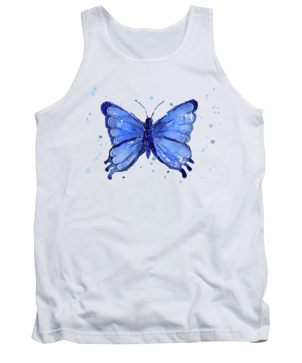 Watercolor Tank Top featuring the painting Butterfly Watercolor Blue by Olga Shvartsur