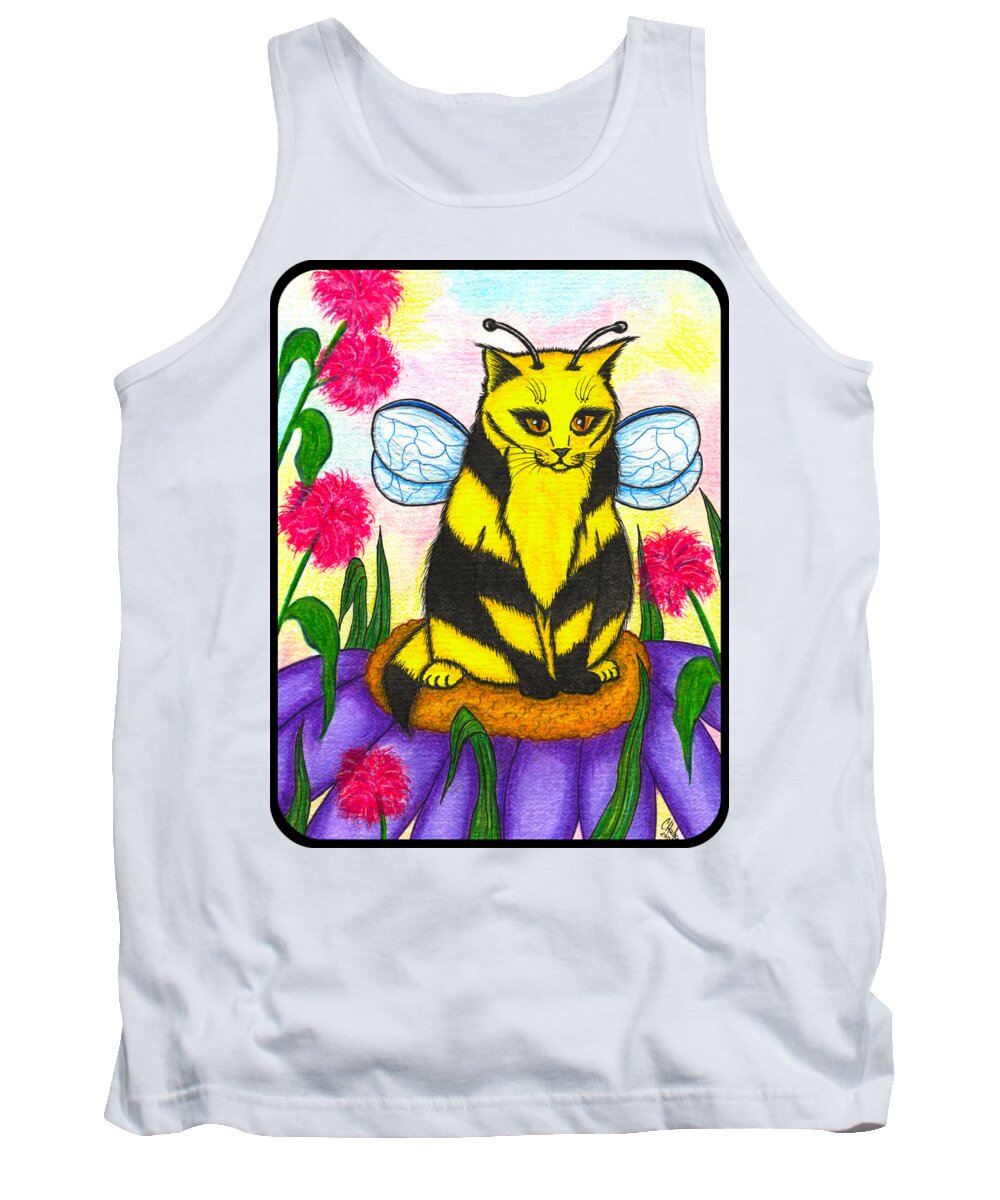 Buzz Tank Top featuring the painting Buzz Bumble Bee Fairy Cat by Carrie Hawks