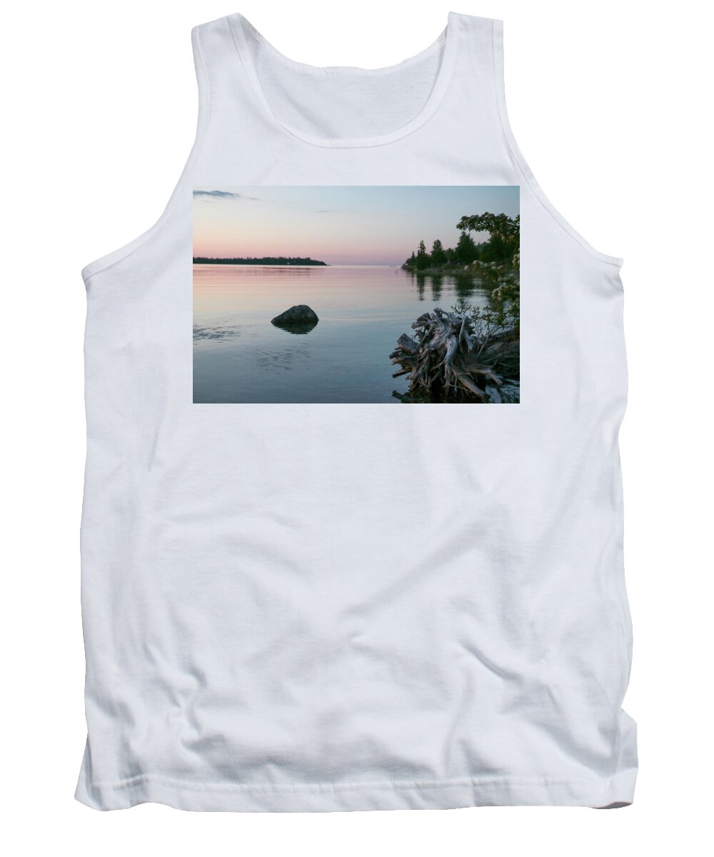 Kelly Hazel Tank Top featuring the photograph Calm Water at Lake Huron Crystal Point by Kelly Hazel