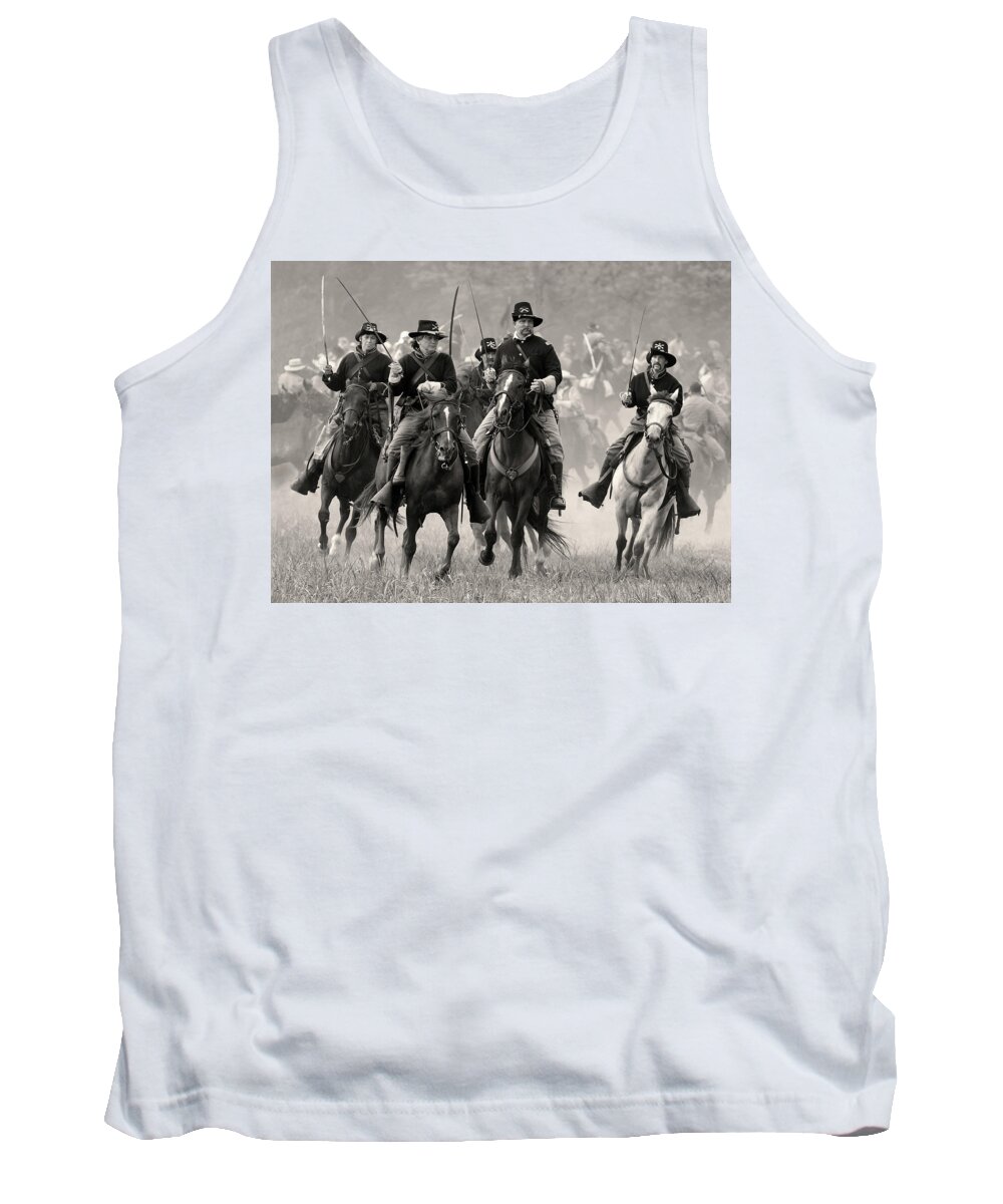 Reenactment Tank Top featuring the photograph Cavalry Skirmish by Art Cole