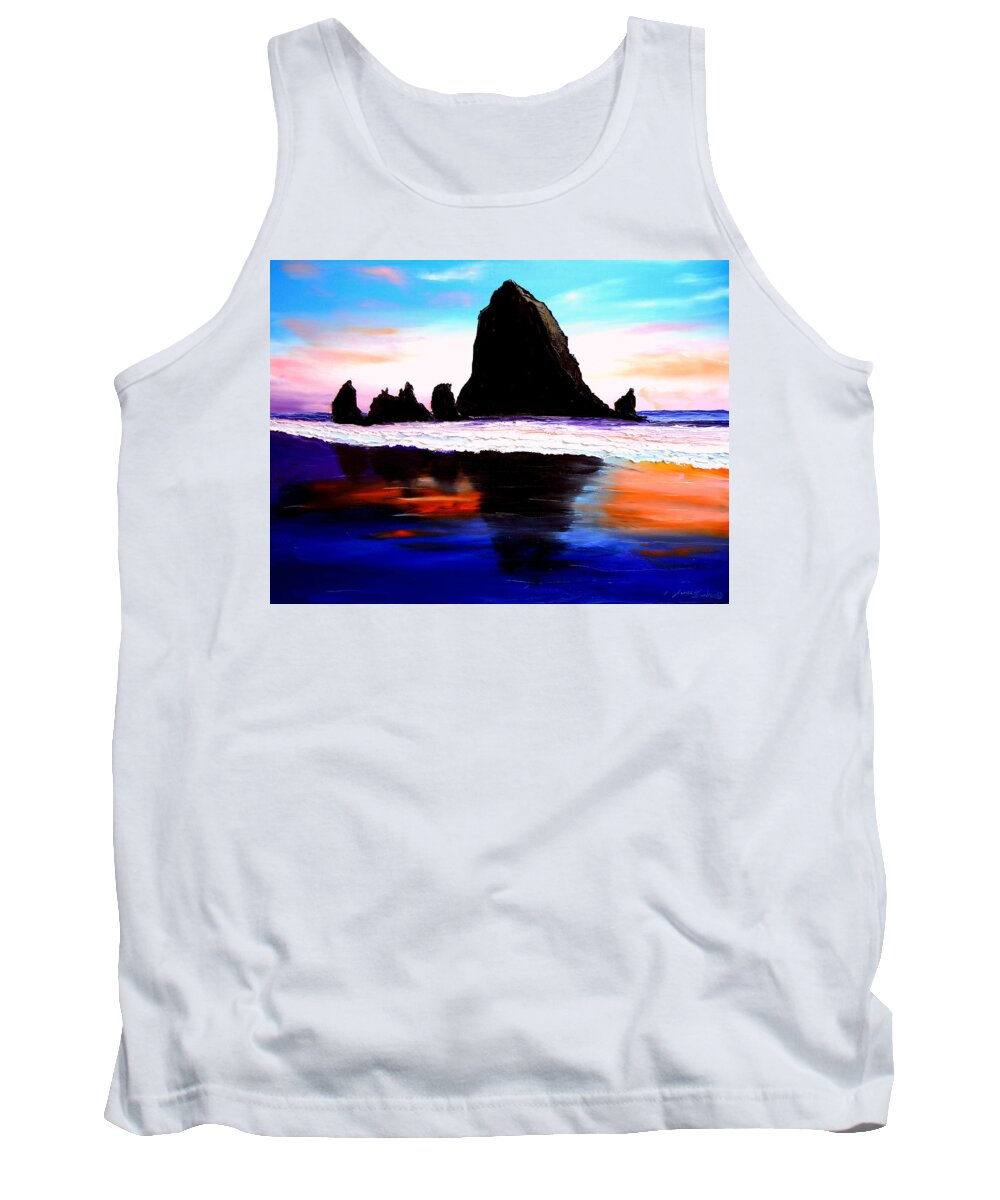  Tank Top featuring the painting Cannon Beach Hay Stack Rocks #23 by James Dunbar