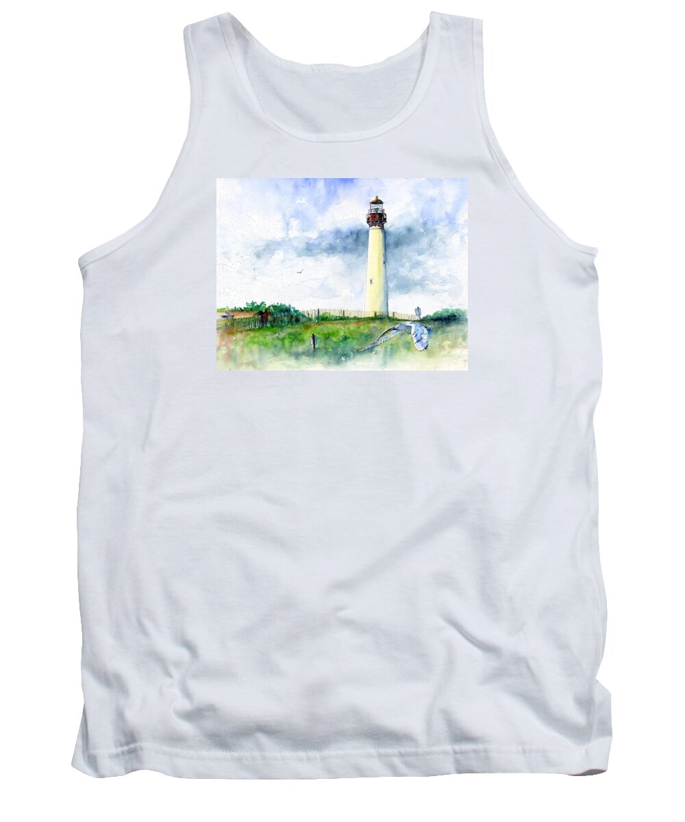Lighthouse Tank Top featuring the painting Cape May Lighthouse by John D Benson