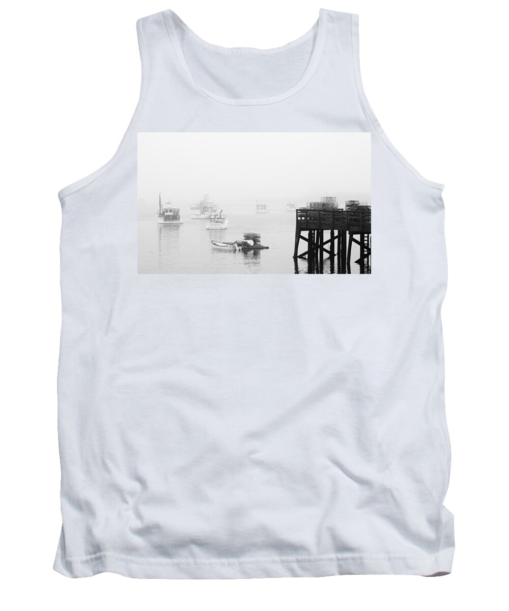 Boats Tank Top featuring the photograph Cape Porpoise Lobster boats in fog by David Smith