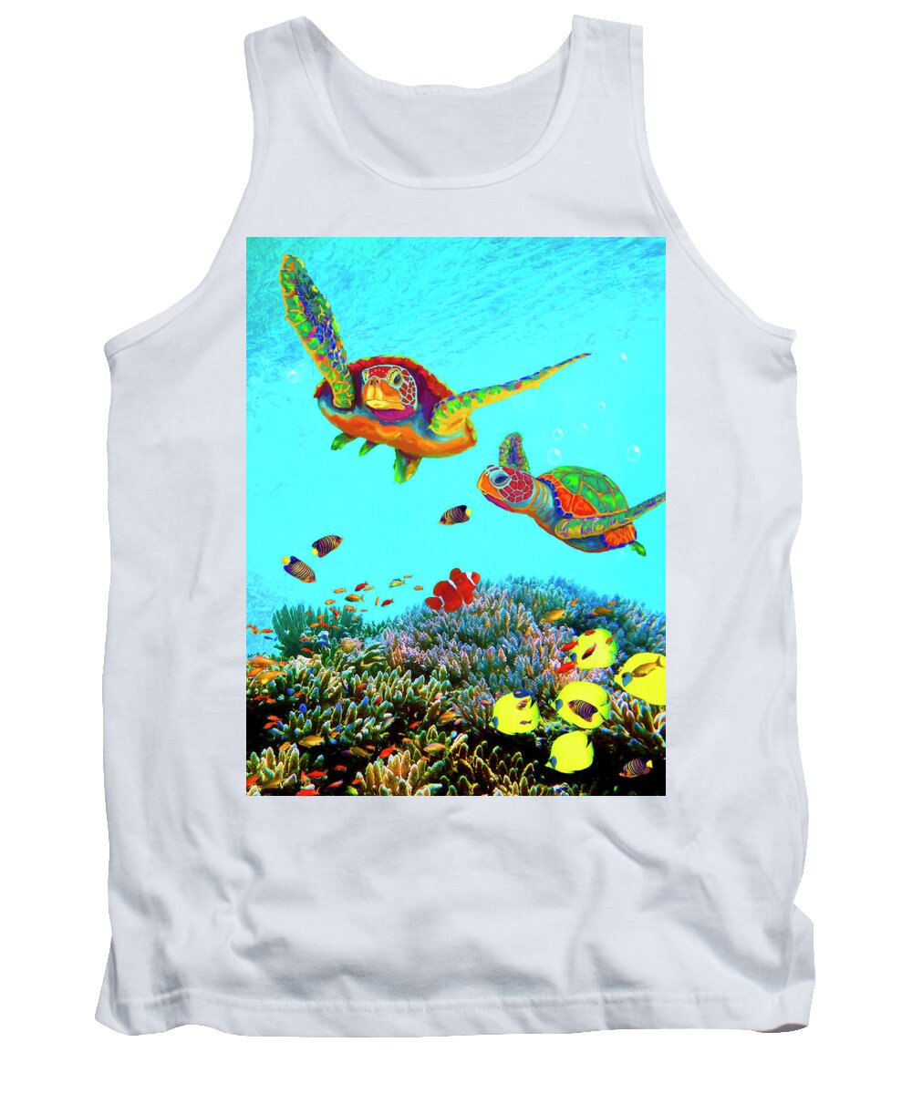 Sea Turtles Tank Top featuring the painting Caribbean Sea Turtles by Sandra Selle Rodriguez