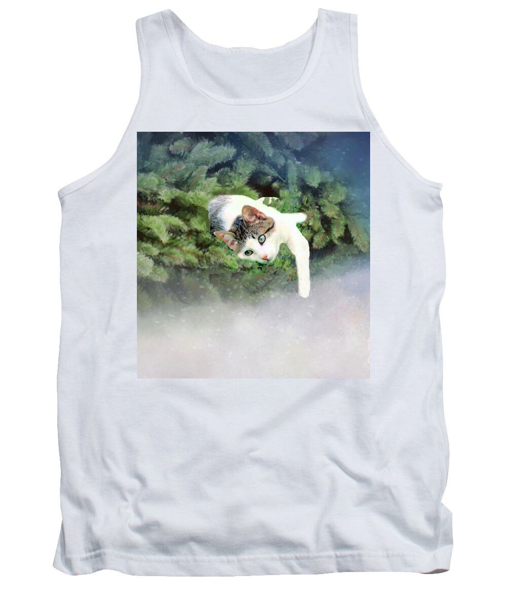 Cat Tank Top featuring the photograph Cat in Evergreen by Janette Boyd