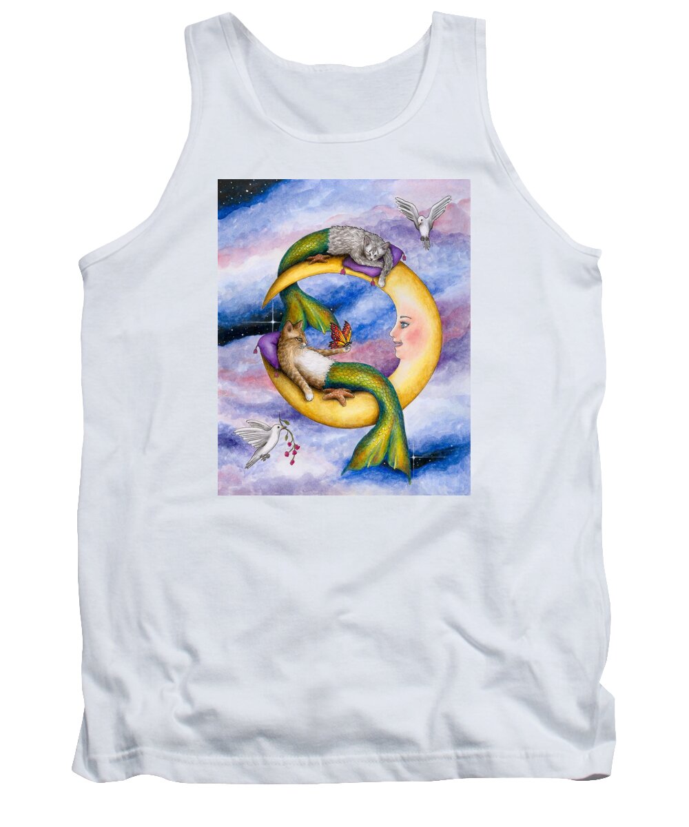 Cat Tank Top featuring the painting Cat Mermaid 29 by Lucie Dumas